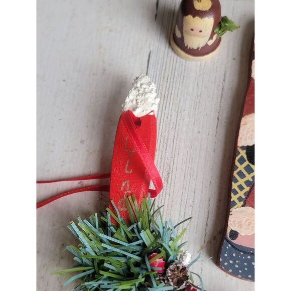 Santa Claus paint brush rustic wooden variety ornament Xmas set - Picture 8 of 12